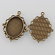 Antique alliage de bronze style tibétain supports cabochons plat pendentif ovale X-TIBEP-M022-B-05AB-NF-2