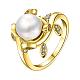 Brass Round Shell Pearl Finger Rings RJEW-BB05559-1-1