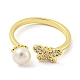 Natural Pearl Butterfly Open Cuff Ring RJEW-H220-28G-2