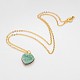 Golden Tone Brass Chain with Electroplate Natural Druzy Crystal Heart Pendant Necklace NJEW-JN01204-2