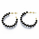 Aretes de perlas de vidrio negro envueltos en latón para mujer EJEW-N011-101-3