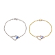 2 pièces 2 couleurs cristal strass coeur avec mauvais œil lien bracelets ensemble BJEW-JB09166-1