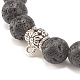 2 Stück 2-farbige runde Perlen-Stretcharmbänder aus natürlichem Lavagestein mit Legierungsblume BJEW-JB08024-5
