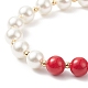 Round Natural Mashan Jade & Shell Pearl Beaded Stretch Bracelet BJEW-TA00191-03-6