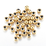 Hollow Round Vacuum Plating 304 Stainless Steel Beads, Golden, 4mm, Hole: 1.5mm