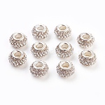 Perline europei Rhinestone del grado A, perline con foro grande, resina, con anima in ottone placcato color argento, rondelle, cirstallo, 12x8mm, Foro: 4 mm