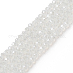 Electroplate Glass Beads Strands, Imitation Jade Beads, Pearl Luster Plated, Faceted, Rondelle, Clear, 4x3mm, Hole: 0.4mm, about 123~127pcs/strand, 17~17.5 inch(43~44cm)