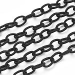 Lazo de nylon hecho a mano de cadenas de cable, oval, negro, 8~9x11~13x2mm, aproximamente 85 cm / strand, 33.5 pulgada