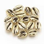 Perles de coquille de mer galvanisées, perles non percées / sans trou, cauris, or, 15~18x10~12x6~7mm
