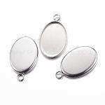 304 Stainless Steel Pendant Cabochon Settings, Oval, Stainless Steel Color, Tray: 13x18mm, 22x14x1mm, Hole: 2mm