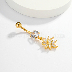 Anneaux de nombril en acier inoxydable 201 avec zircone cubique transparente pour femmes, or, 36x10mm