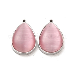Colgantes de acero inoxidable 304, con ojo de gato, lágrima, rosa, 22x14x7.4mm, agujero: 1.4 mm