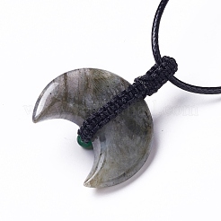 Collana regolabile con ciondolo a doppio corno con gemme miste naturali e sintetiche con cordino in cera per donna&nbsp;NJEW-B086-01