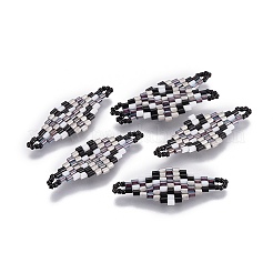 MIYUKI＆TOHO手作り日本のシードビーズリンク  織機模様  菱形  ブラック  32.5~33x12.6~13x1.7~1.8mm  穴：1.2~1.4mm&nbsp;SEED-E004-I11