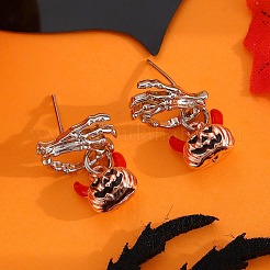 合金エナメルスタンドピアス  カボチャ  ハロウィン用  プラチナ  21x14mm&nbsp;PW-WG0AEA6-01