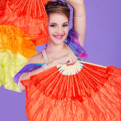 2 éventail de danse du ventre en bambou de 2 styles avec long voile en polyester&nbsp;AJEW-GO0001-36