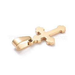 イオンプレーティング（IP）304ステンレスペンダント  レーザー切断  クロス  ゴールドカラー  20x12x1.5mm  穴：3.5x7mm&nbsp;STAS-L216-33G