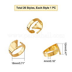 26 шт. 26-буквенные кольца-манжеты из сплава&nbsp;RJEW-PH0001-02G
