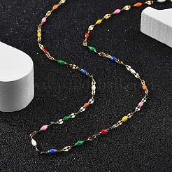 Колье-цепочка с цветной эмалью и овальными звеньями NJEW-Q315-01G