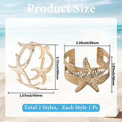 2 шт. 2 стиля браслеты-манжеты из сплава в виде морской звезды для девушек и женщин&nbsp;BJEW-CY0001-05G