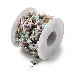 Цепи ручной работы из нержавеющей стали 304 с синтетическим бирюзовым узором в виде морской звезды CHS-L032-05G-01