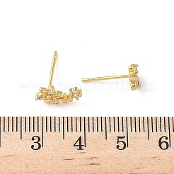 Серьги-гвоздики из прозрачного кубического циркония с цветочным узором из латуни и микропаве&nbsp;EJEW-D318-05G