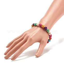Braccialetto elasticizzato con teschio sintetico turchese (tinto).&nbsp;BJEW-JB08071-02