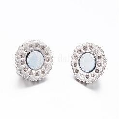 ループ付き合金マグネットクラスプ  ラインストーン付き  ラウンド  プラチナ  直径約10mm  長さ17mm  穴：2mm&nbsp;BSAHH049