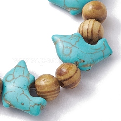 Bracelets extensibles turquoise synthétiques teints dauphin de plage&nbsp;BJEW-JB10292-02