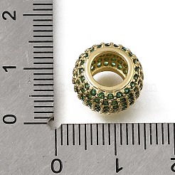 真鍮マイクロキュービックジルコニア欧州大きな穴ビーズを切り開きます  ロンデル  カドミウムフリー＆鉛フリー  ラックめっき  長持ちメッキ  18KGP本金メッキ  グリーン  12x9mm  穴：6mm&nbsp;KK-C262-17G-03