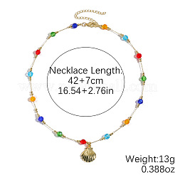 Colliers pour femmes avec pendentif en forme de coquillage en alliage de fer et de verre&nbsp;WGB00FB-02