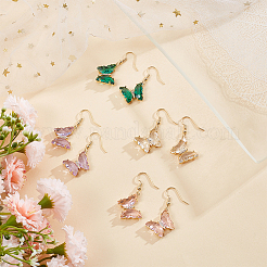 4 пара двухцветных серег-бабочек с настоящим 4-каратным золотым покрытием из кубического циркония EJEW-AN0003-82