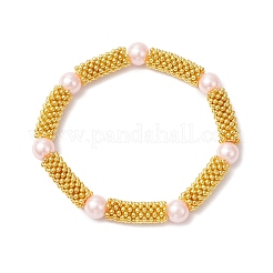 Женские браслеты-растяжки из сплава снежинок и стеклянных бусин с жемчугом BJEW-JB11803-02