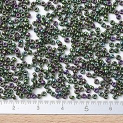 MIYUKIラウンドロカイユビーズ  日本製シードビーズ  （rr465)メタリックダークグリーンアイリス  11/0  2x1.3mm  穴：0.8mm  約1100PCS /ボトル  10 G /ボトル&nbsp;SEED-JP0008-RR0465