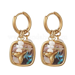 Collana con ciondolo in conchiglia di abalone e orecchini a cerchio con perla di conchiglia e perle naturali d'acqua dolce&nbsp;SJEW-JS01379-02