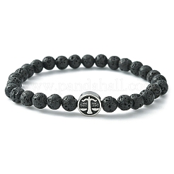 12шт. набор из 12 браслетов из нержавеющей стали 304 с изображением двенадцати созвездий и бусин из натуральной лавы&nbsp;BJEW-JB09463