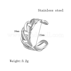 変色しない304ステンレススチールカーブチェーンスタイルのカフリング  女性男性向け  ステンレス鋼色  10mm  内径：21mm&nbsp;OO8313-2