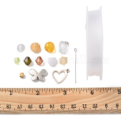 DIY蝶ブレスレット作成キット  バイコーン、キューブ、ハートのアクリル、プラスチックビーズを含む  合金チャーム  伸縮性のある糸  黄緑  318個/箱&nbsp;DIY-FS0004-45