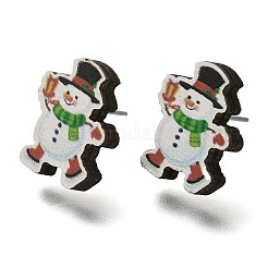 Ohrstecker aus Holz mit Weihnachtsmotiv&nbsp;EJEW-U025-01C