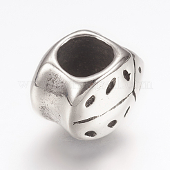 304ステンレススチールヨーロピアンビーズ  大穴ビーズ  ラインストーン付き  てんとう虫  アンティークシルバー  11x8x8.5mm  穴：5mm&nbsp;STAS-G164-78AS