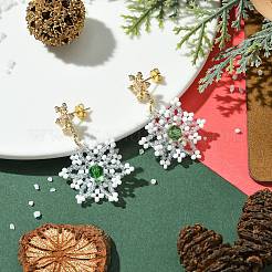 Pendientes colgantes trenzados con semillas de vidrio y copos de nieve navideños&nbsp;EJEW-MZ00233-01