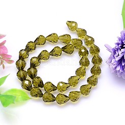 ファセットティアドロップK9ガラス  模造オーストリアクリスタルビーズ連売り  グレードAAA  オリーブ  10x8mm  穴：0.9~1mm  約40個/連  15.7インチ&nbsp;G-M185-10x8mm-19A