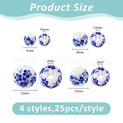 100 шт. 4-х цветные фарфоровые бусины ручной работы с принтом&nbsp;PORC-DC0001-16B