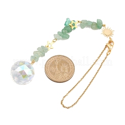 Круглые стеклянные подвесные ловцы солнца из кусочков натурального зеленого авантюрина HJEW-JM04209-01