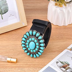 1 шт. черный ремни из искусственной кожи с застежками в виде бирюзовых цветов из сплава акрила для женщин AJEW-CL0001-38