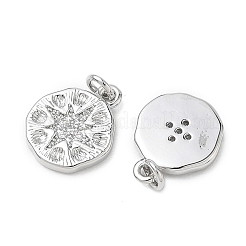 シェグレース 真鍮 マイクロパヴェ クリアキュービックジルコニア ペンダント  フラットラウンドのチャーム  カドミウムフリーと鉛フリー＆ニッケルフリー  プラチナ  13.5x10.5x2mm  穴：2.5mm&nbsp;XGRQ3K203-529P