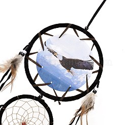 Тканая паутина/сетка из абс в индийском стиле с подвесными украшениями из перьев AJEW-B016-04A