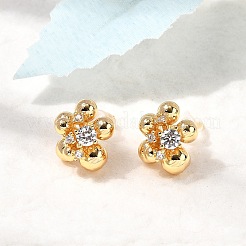 Серьги-гвоздики из латуни с микро-паве и прозрачным фианитом EJEW-B148-01G