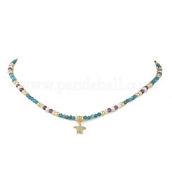 Colliers pendentifs en laiton océanique sertis de micro-pavés de zircon cubique transparent en forme d'étoile de mer&nbsp;NJEW-JN06429-01