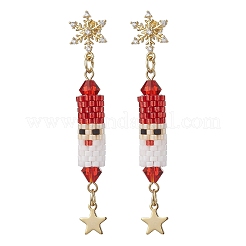 Серьги-гвоздики с подвесками из латуни с прозрачным кубическим цирконием на рождественскую тематику EJEW-MZ00552-01